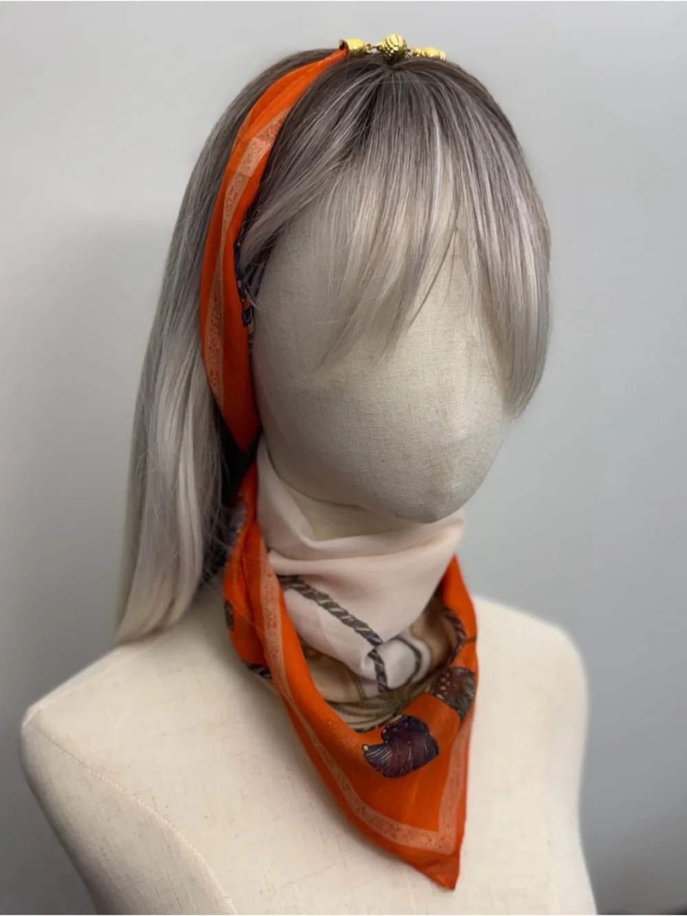 Orange Square Scarf Rope & Tassel Print Magnetic Corners 23” Luxury
